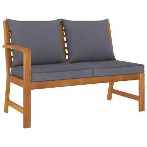 vidaXL Patio Bench 45.1" with Dark Gray Cushion, Solid Acacia Wood - 1 of 4