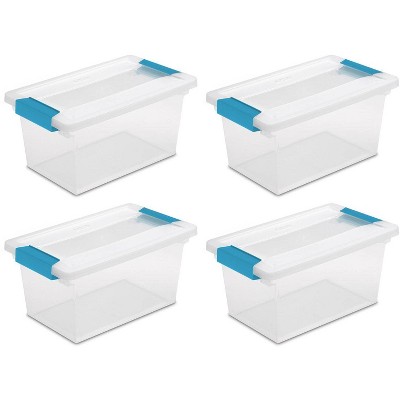 Sterilite Medium Clip Box Stackable Clear Storage Container Secure Lid (4 pack)