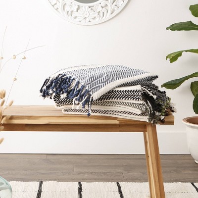 50"x60" Beige and Brown Herringbone Throw Blanket