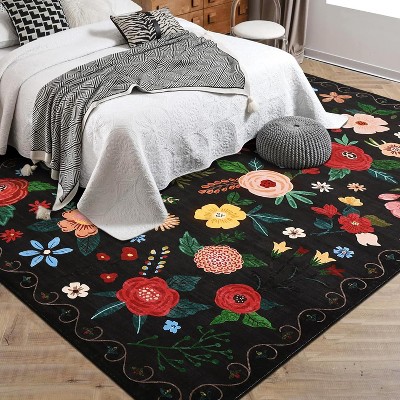 Garvee Floral Area Rug -Machine Washable Large Rugs, Non Slip Vintage Low Pile Soft Carpet, for Bedroom, Dining Room