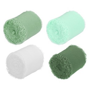 Unique Bargains Handmade Fringe DIY Decor Wedding Gift Wrapping Chiffon Ribbon 4 Rolls - 1 of 4