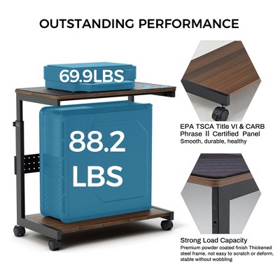 Walnut and Black Height Adjustable Mobile CPU Cart with Mouse Pad