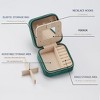 Plush Velvet Travel Jewelry Case with Mirror, Portable Organizer for Rings, Earrings & Necklaces, Green - 3 of 4