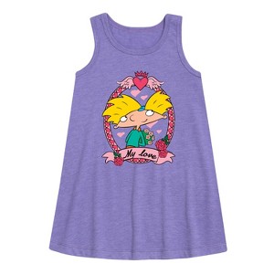 Girls' - Hey Arnold! - Valentine's My Love Graphic Sleeveless Aline Dress - 1 of 2
