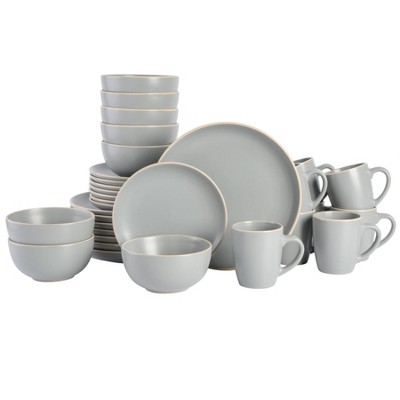 Gibson Home 32pc Stoneware Rockaway Dinnerware Set Gray: Dishware Set ...