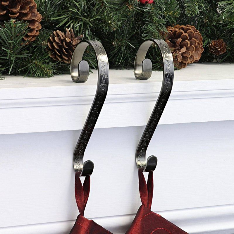 Haute Decor 2ct Stocking Scrolls Holly Christmas Stocking Holder Antique Brass, 4 of 5