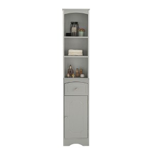 TiramisuBest Tall Bathroom Cabinet, Freestanding Storage Cabinet with Drawer, MDF Board, Adjustable Shelf, Grey - 1 of 4
