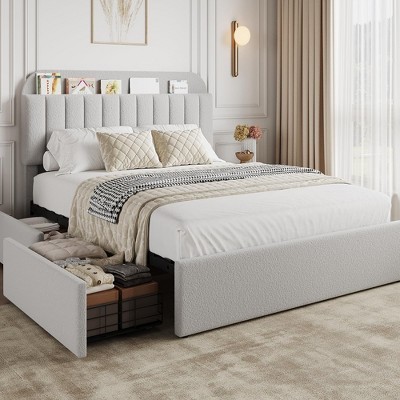 Twin Bed Frame with Storage Headboard, Girls Bed Frame with 2 Drawers