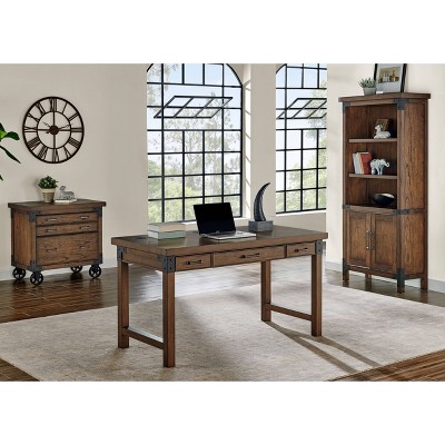 Auburn Industrial-Inspired Wood Desk with Power Outlets and USB
