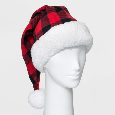 Adult Plaid Santa Sleep Cap - Red/Black