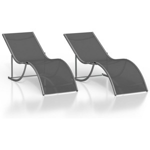 homfan Patio Lounge Chairs Set of 2 - S-Shaped Ergonomic Design, Quick-Dry Textilene Fabric, Aluminum Frame - All-Weather Chaise Lounge - 1 of 4
