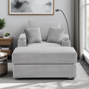 41.7" Pinwale Corduroy Modern Single Sofa Chair with Movable Ottoman and USB Ports - 1 of 4