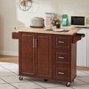 SKRAN 54 Inch Portable Kitchen Island, Rolling Kitchen Island Cart With 3 Drawers Drop-Leaf Table Spice Rack & Towel Rack For Kitchen, Brown - 2 of 4