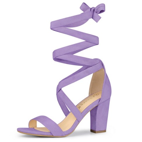 Allegra K Women s Back to College Lace Up Block Heels Sandals Purple 8