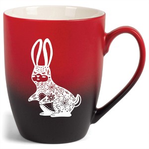 Elanze Designs 12 Ounce Vibrant Two Toned Ombre Ceramic Tea Coffee Cup Mug Red Black Gentle Floral Rabbit - 1 of 4