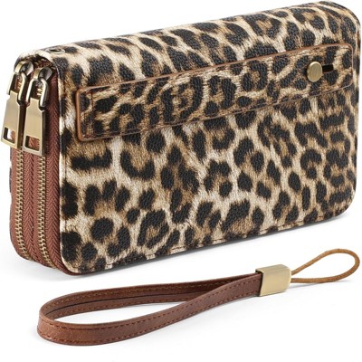 Clotth Women for Wallet - Women’s Vegan Leather RFID Blocking Clutch Wallet,Large Capacity Wristlet Purse with Strap,for Travel & Daily Use,Leopard