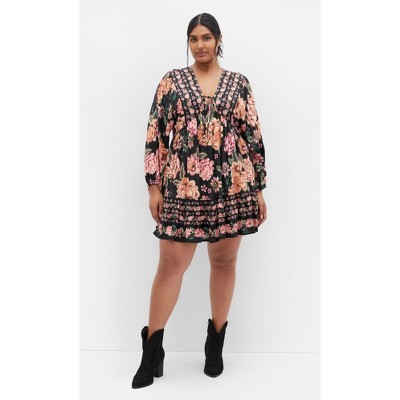 Women's Plus Size Devine Mini Border Dress - black | CITY CHIC