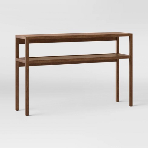 Narrow wooden shop console table