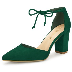 Allegra K Women's Ankle Tie Point Toe High Block Heel Dress Pumps - 1 of 4