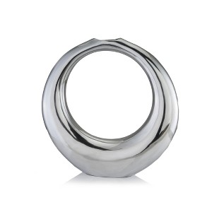 HomeRoots 17" Silver Aluminum Ring Hoop Table Vase - 1 of 4
