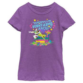 Girl's Toy Story Easter Buzz Lightyear and Aliens Marshmallow Bunny Army Ahoy T-Shirt
