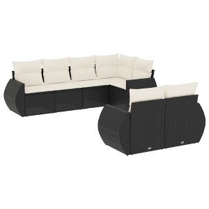 vidaXL 7 Piece Patio Sofa Set with Cushions Black and Cream Poly Rattan - 1 of 4