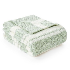 Snuggle Sac Reversible Knit Throw Blanket,Fuzzy Microfiber Throw,Heather Stripe Style - 1 of 4