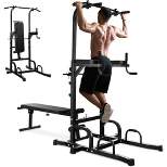 Costway Adjustable Power Tower Pull Up Bar Stand Dip Station Equipment with Bench Home Gym