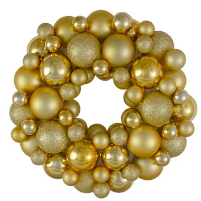 Northlight Vegas Gold 3-Finish Shatterproof Ball Christmas Wreath - 13-Inch, Unlit