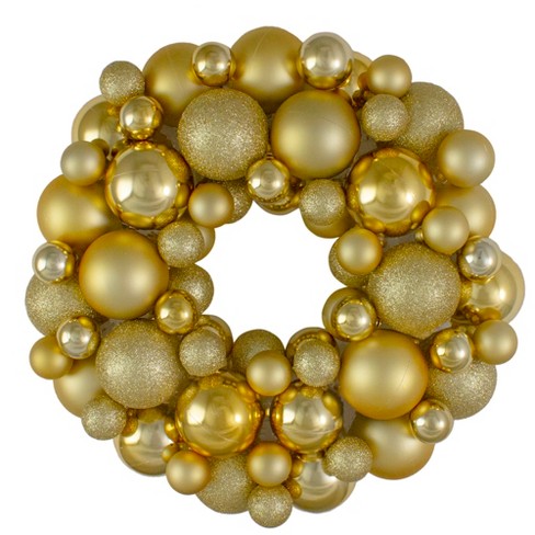 Northlight 3-Finish Shatterproof Ball Christmas Wreath - 13" - Vegas Gold - image 1 of 3