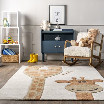 Ivory Rectangular 4' x 6' Kids Synthetic Area Rug