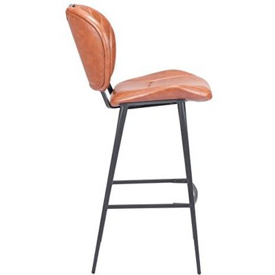 Vintage Brown Leather and Metal Contemporary Bar Stool