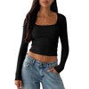Coolmee Womens Long Sleeve Crop Tops Fall Lace Square Neck Slim Fitted Basic Ribbed Tee Blouse Shirts - 2 of 4