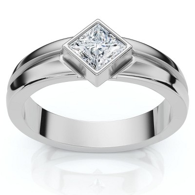 Pompeii3 Men's 3/8Ct Princess Cut Diamond Bezel Polished Wedding Ring 14k Gold Lab Created
