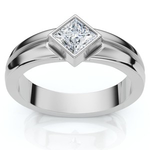 Pompeii3 Men's 3/8Ct Princess Cut Diamond Bezel Polished Wedding Ring 14k Gold Lab Created - 1 of 4