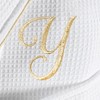 Linum Home Textiles Hotel 100% Turkish Cotton Waffle Terry Personalized White Bathrobe with Gold Satin Piped Trim in Gold Script Font - 2 of 2