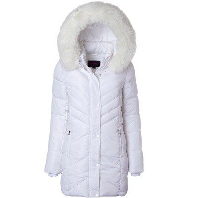 Cream padded jacket with fur hood hotsell