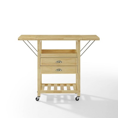 Bristol Natural Wood Drop-Leaf Kitchen Cart with Storage