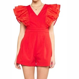 Women's Ruby Ruffle Sleeves Romper - entro - 1 of 4