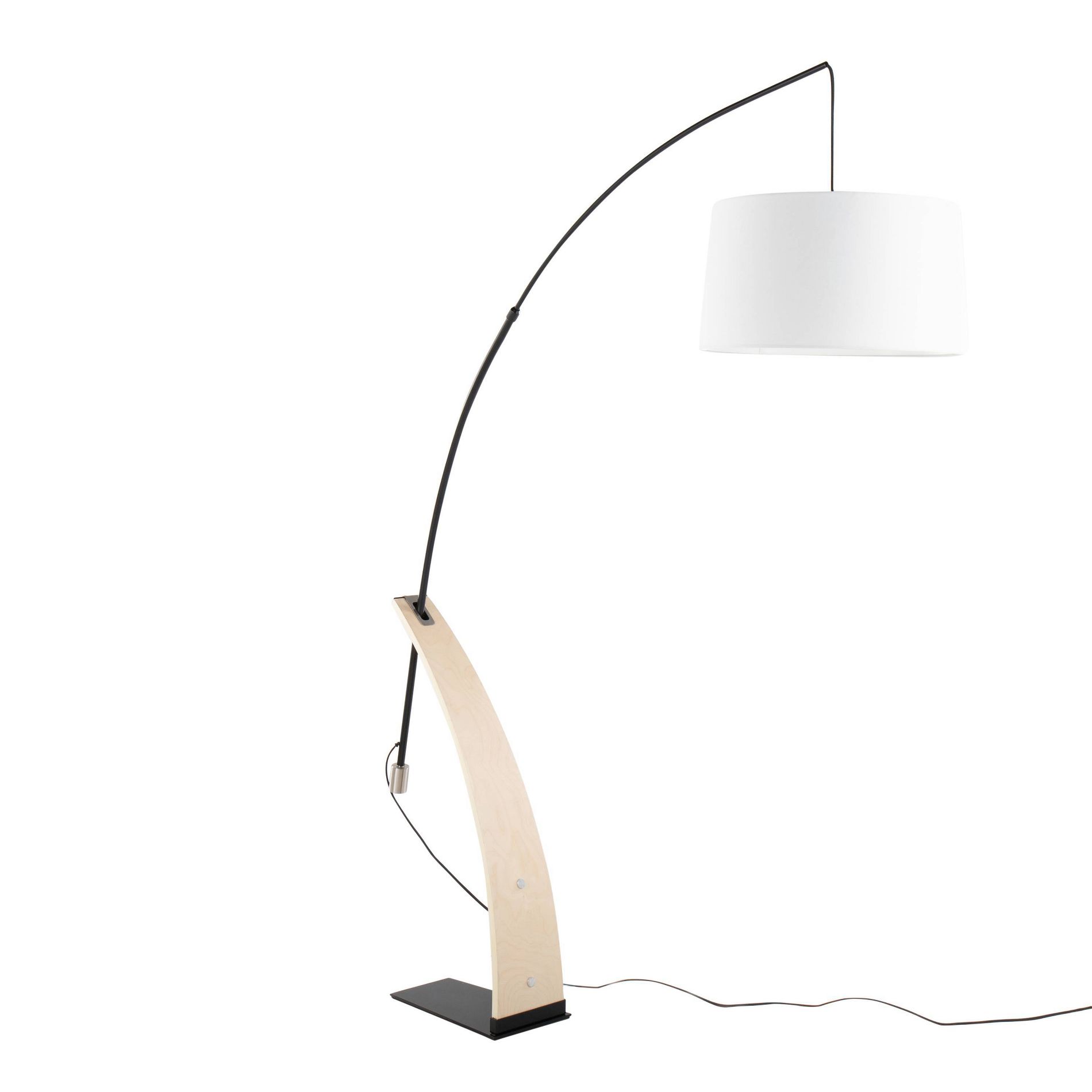 LumiSource Robyn Mid-Century Modern Floor Lamp in Natural Wood and White Linen Shade