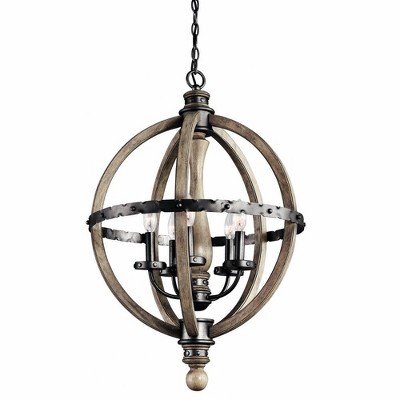 Evan 30" Distressed Antique Gray Wood and Iron Chandelier