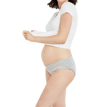 Fold Over Maternity Panty - Heather Gray/cloud Stripe, L