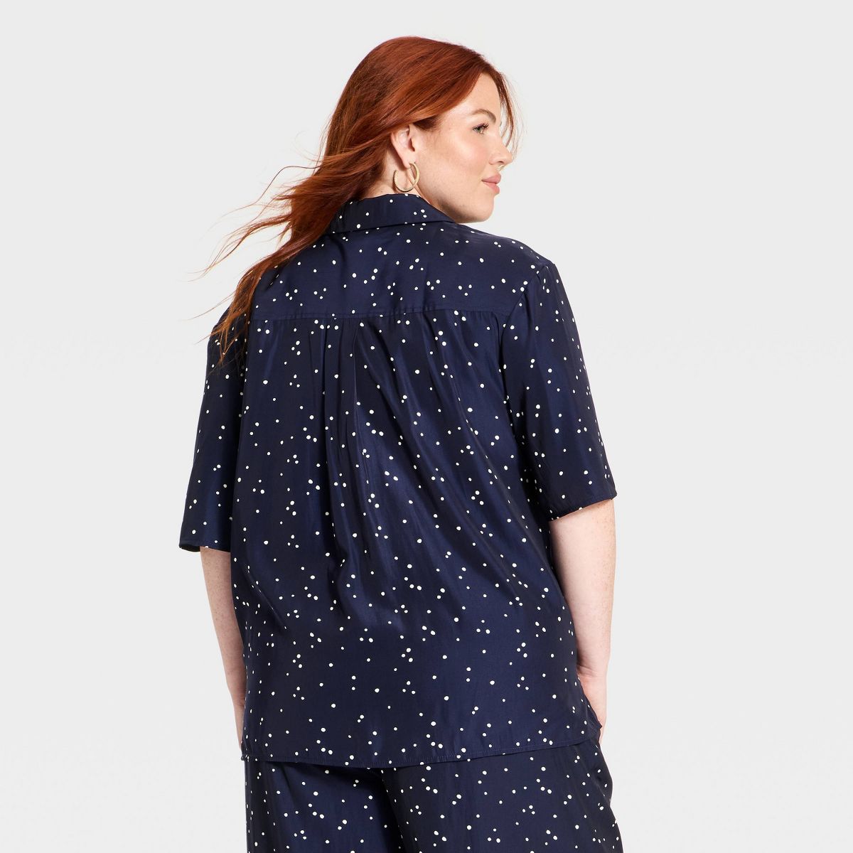 Women's Short Sleeve Collared Button-Down Shirt - A New Day™ Navy Blue Polka Dots - thumbnail 5