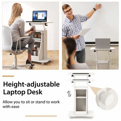 White Height Adjustable MDF Mobile Podium Stand with Storage