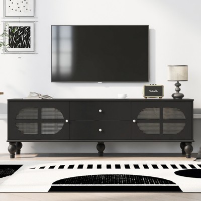 FONTOI 68.9'' TV Stands for Televisions up to 75 Inchs, Entertainment Center with Fluted Glass Doors&Five Legs, Black, 68.9"*22"*15.7"