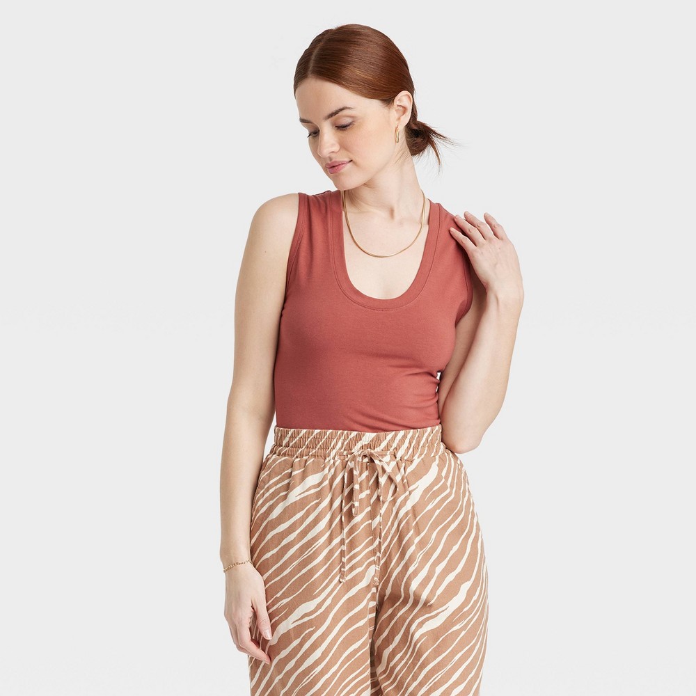 Women's U-Neck Slim Fit Tank Top - A New Day™ Rust M (Case of 6 Cs ). 