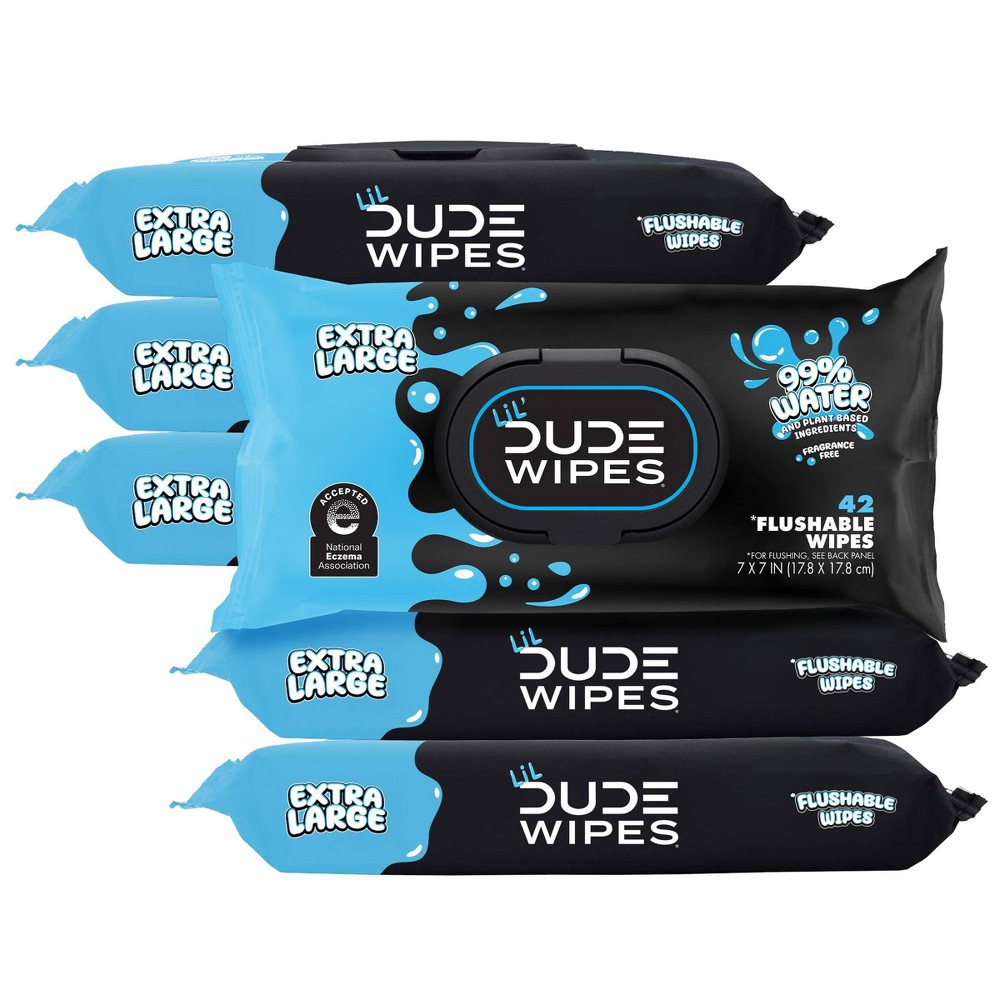 DUDE Wipes LiL' DUDE 99% Water Flushable Wipes for Kids', Unscented, Extra Large for Potty Training - 252ct