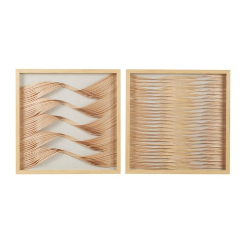 Wood Abstract Handmade Shadow Box With Rattan Weaving Set Of 2 Brown -  Olivia & May : Target