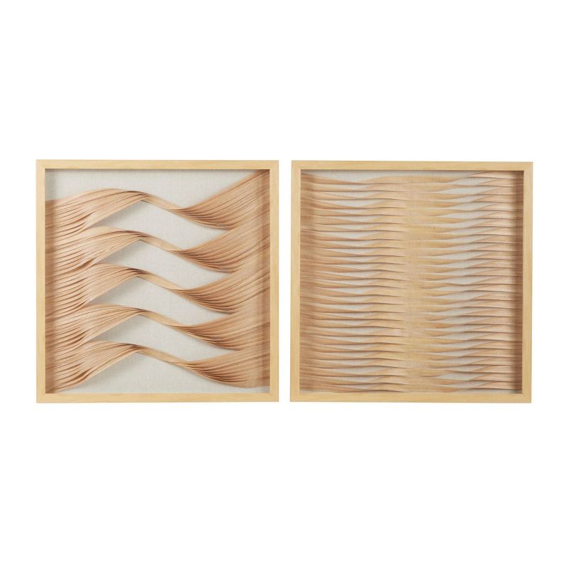 Wood Abstract Handmade Shadow Box with Rattan Weaving Set of 2 Brown - Olivia &#38; May, 1 of 16