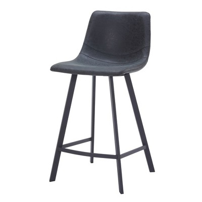 LeisureMod 35” Counter Stool Upholstered Leather Ergonomic Backrest Padded Seat Stainless Steel Base and Footrest Elland Collection